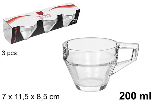 [106185] Pack 3 tasses à café en verre avec anse 200 ml