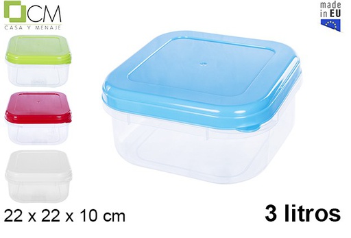 [107246] Fiambrera cuadrada tapa colores surtidos 3 l.