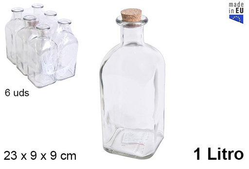 [107790] Bottiglia vetro naturale con tappo sughero 1 l.