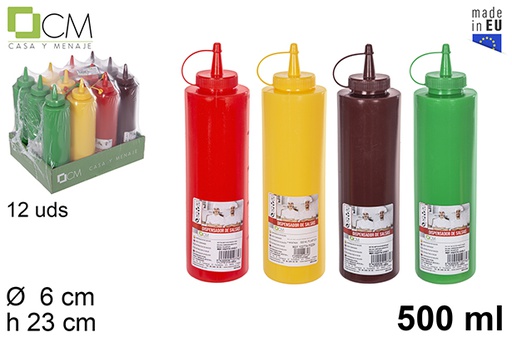 [102774] Plastic sauce bottle with lid assorted colors 500 ml