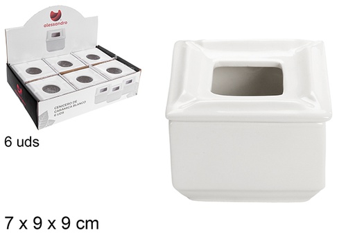 [105601] White square ceramic ashtray