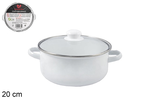 [107665] White pot with glass lid 20 cm