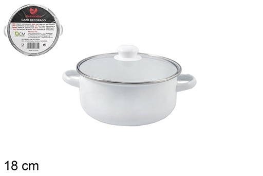 [107664] Pot blanc avec couvercle en verre 18 cm