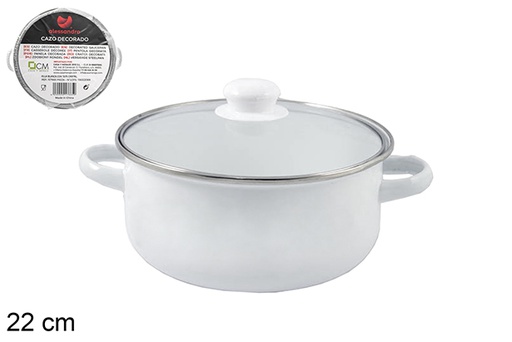 [107666] White pot with glass lid 22 cm