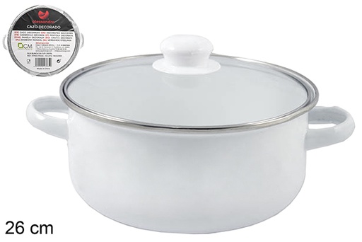 [107669] White pot with glass lid 26 cm
