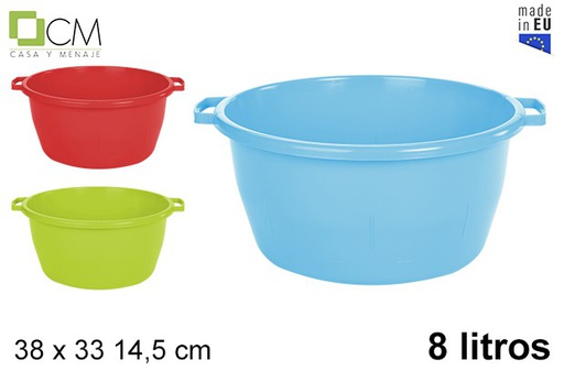 [103042] Bassine ronde en plastique avec poignee couleurs assorties 8 l.