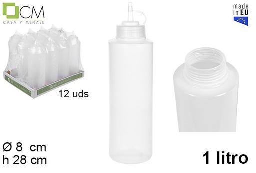 [102787] Garrafa de molho plástico transparente boca larga com tampa 1 l.