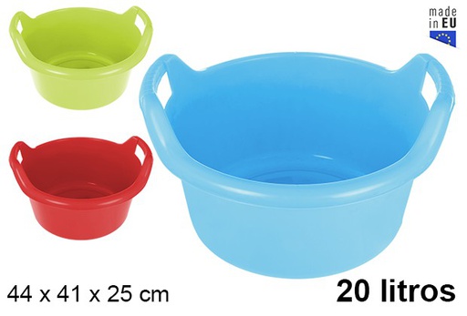 [202790] Bassine ronde en plastique avec poignee couleurs assorties 20 l.