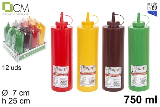 [102773] Plastic sauce bottle with lid assorted colors 750 ml
