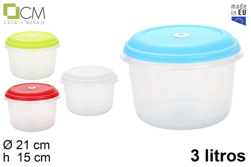 [102818] Round lunch box with colored lid dater 3 l.