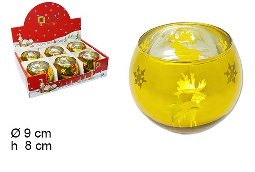 [107533] Gold crystal candle holder deer 9 cm