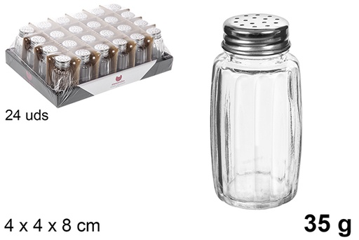 [106214] Saliera e pepiera in vetro con coperchio in acciaio, 35 grammi