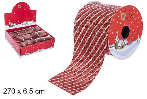 [107608] Red Christmas ribbon decorated 270x6,5 cm