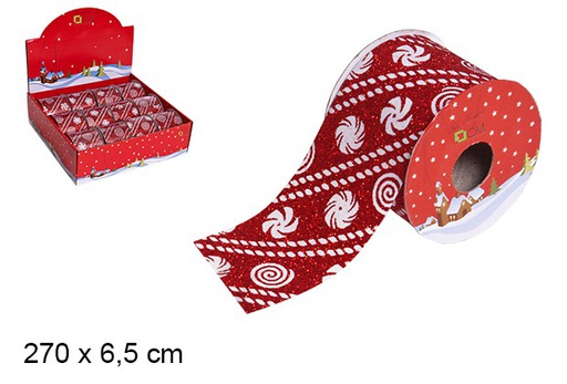 [107609] Red Christmas ribbon decorated 270x6,5 cm