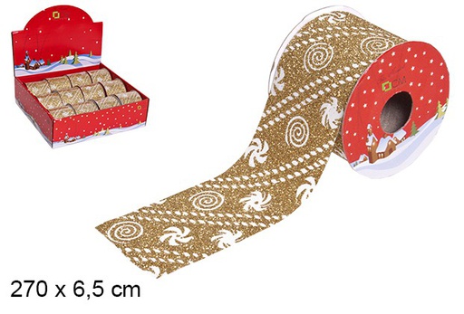 [107610] Decorated gold Christmas ribbon 270x6,5 cm
