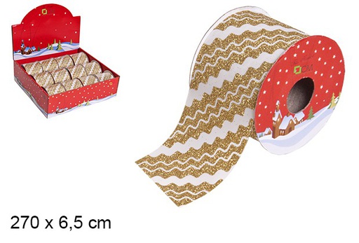 [107611] Decorated gold Christmas ribbon 270x6,5 cm