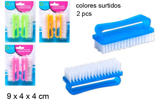 [102361] Pack 2 plastic nail brushes assorted colors 9 cm