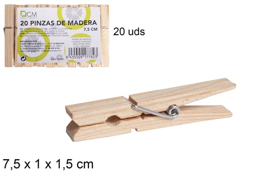 [107782] Pinzas de madera 7.5cm 20 unidades