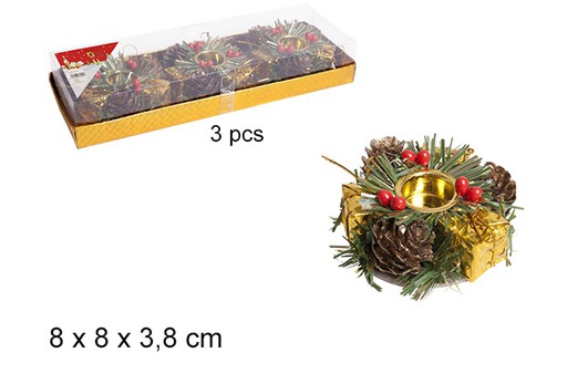 [107569] Pack 3 portavelas Navidad oro 8x3,8 cm