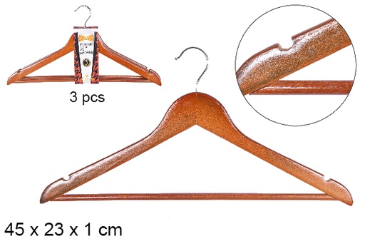 [106061] Pack 3 appendiabiti in legno di mogano NEW