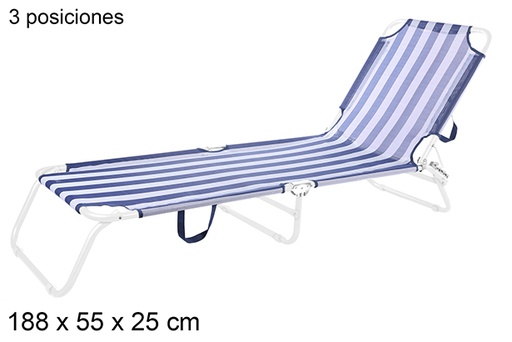 [108633] Tumbona plegable 3 posiciones Textilene rayas azul/blanco 188x55 cm