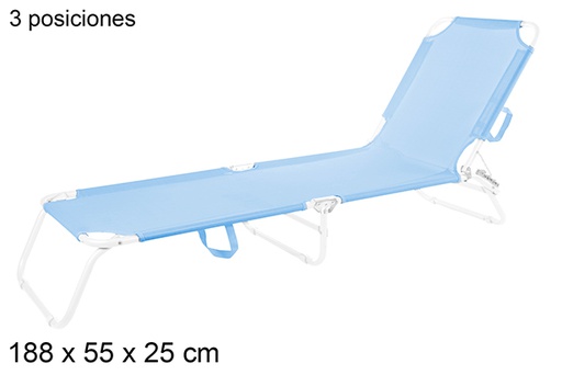 [108634] Espreguiçadeira dobrável de 3 posições Textilene azul 188x55 cm
