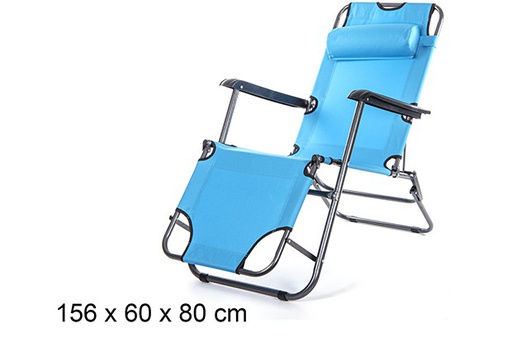 [108636] Cadeira de praia dobrável Oxford azul claro 156x60 cm