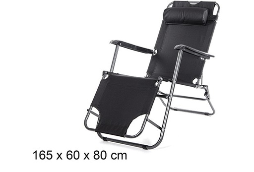 [108637] Chaise de plage pliante Oxford noire 165x60 cm