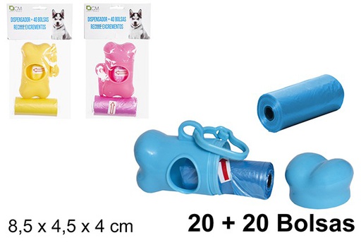 [101482] Dog waste bags + dispenser assorted colors 20+20