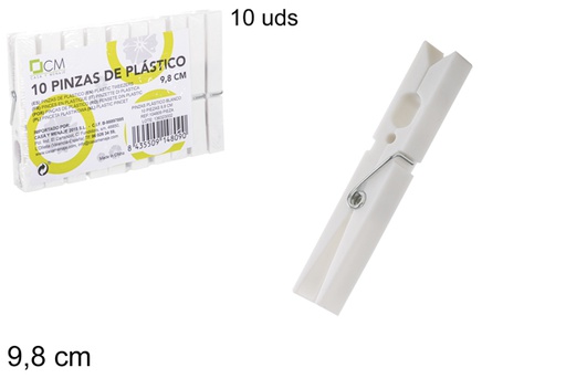 [104809] Pack 10 prendedores de roupa plástica brancos 9,8 cm