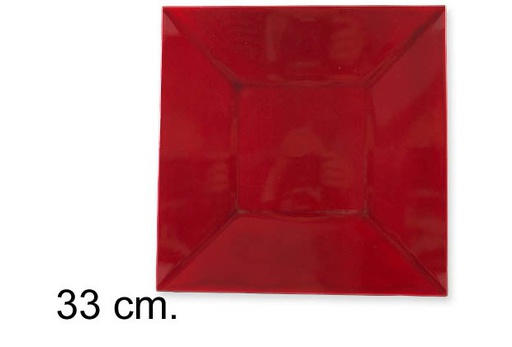 [107593] Sous assiette carrée rouge brillant 33 cm