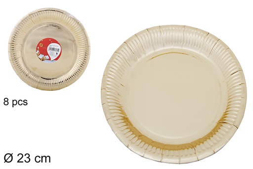 [107555] Pack 8 gold Christmas paper plates 23 cm