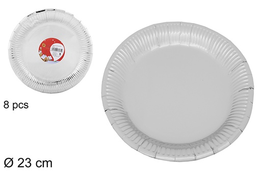 [107556] Pack 8 piatti di carta natalizi argentati 23 cm