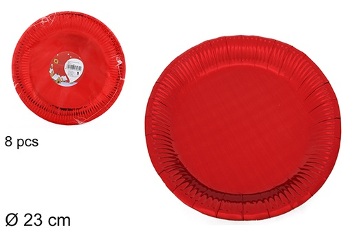 [107557] Pack 8 assiette de carton de Noël rouge 23 cm  