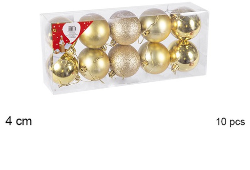 [106581] Pack 10 boules dorées brillantes/mates/à paillettes 4 cm