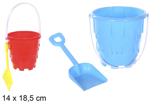 [108572] Colourful beach bucket with shovel 14x18.5 cm