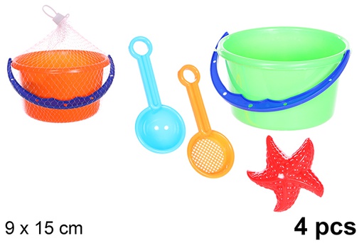 [108573] Secchiello da spiaggia colorato con 4 accessori