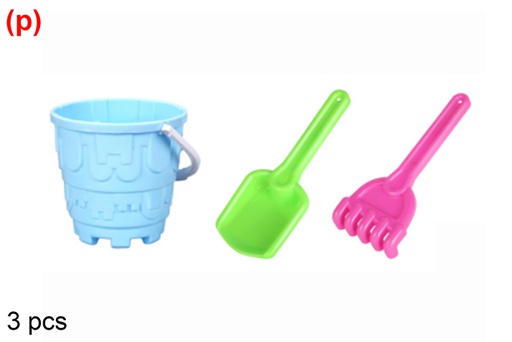 [108580] Cubo playa colores con 3 accesorios