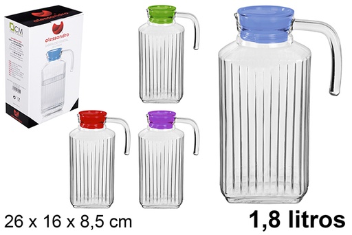 [108005] Pichet pour eau en verre avec couvercle coloré 1,8 l.