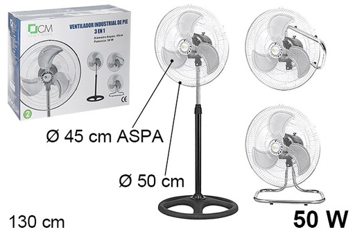 [108770] Ventilateur sur pied industriel 3 en 1 50 W 45 cm