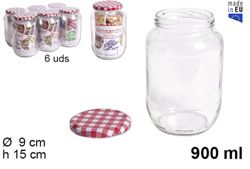 [105599] Pot rond en verre avec couvercle vichy 900 ml