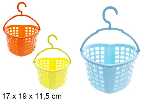 [107924] Panier en plastique en forme de coeur pour pinces à linge couleurs assorties