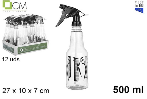 [108089] Flacon en plastique avec pulvérisateur noir coiffeur 500 ml