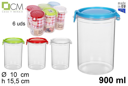 [109001] Tall airtight plastic jar with color lid 900 ml