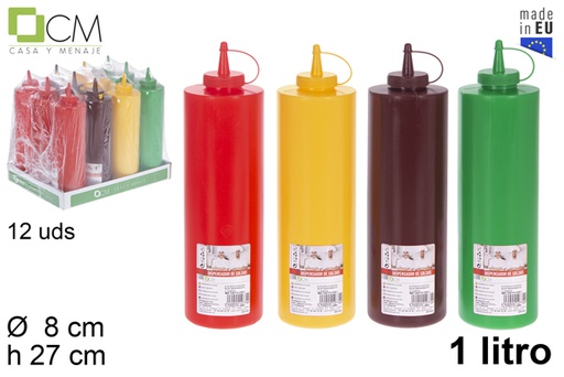 [102772] Plastic sauce bottle with lid assorted colors 1 l.