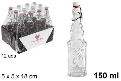 [108008] Squared glass bottle with mechanical stopper 150 ml