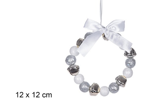 [108894] Metal crown with bell, silver/white glitter 12 cm