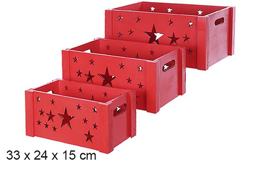 [108909] Pack 3 caixas de madeira vermelhas decoradas com estrela de Natal 33x24 cm