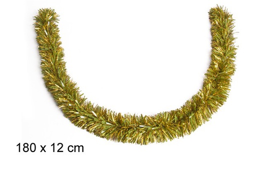 [109297] Green/gold wide Christmas tinsel 12x180 cm