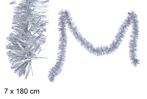 [109329] Matte silver/silver hologram wide Christmas tinsel 7x180 cm